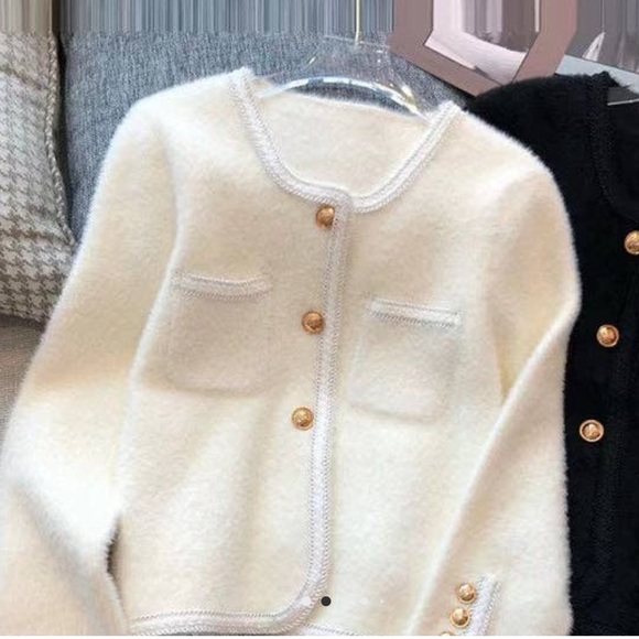 45 Buttoned Pockets Velvet Long Sleeves Loose Round-Neck Cardigan Jacket - Picture 8 of 8